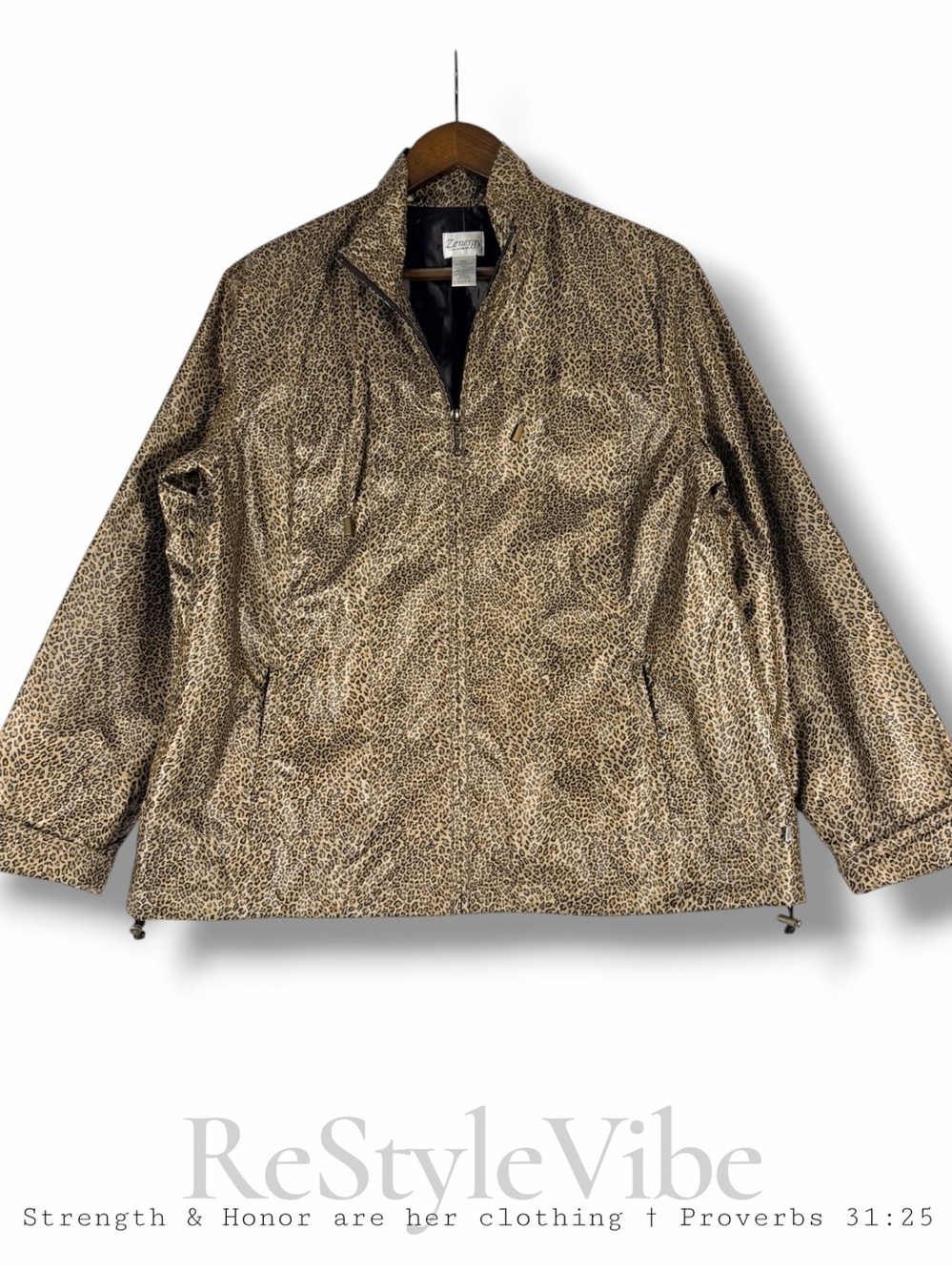 CHICO’S ZENERGY Women’s Size 2 L Jacket Coat Track Style Leopard Animal Print